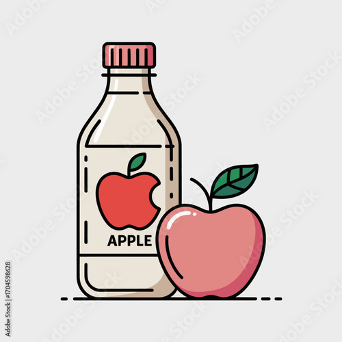 An eye-catching graphic of a milk bottle with an apple, emphasizing freshness and health, perfect for food-related marketing and artistic compositions in nutrition themes.