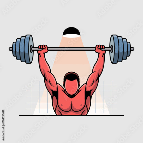 An illustration of a muscular figure lifting a barbell overhead, showcasing the power and determination often associated with strength training and fitness journeys.