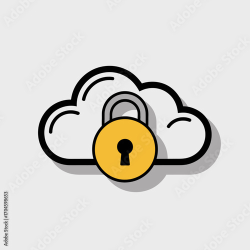 This image features a stylized cloud with a prominent yellow lock, symbolizing security and protection for cloud storage solutions in a digital environment.