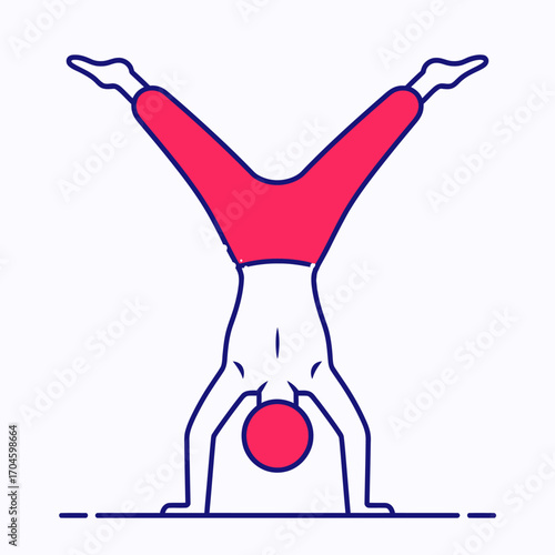 An artistic representation of a stylish figure performing a handstand push-up, highlighting balance, strength, and the fusion of fitness with graceful movements in gym routines.