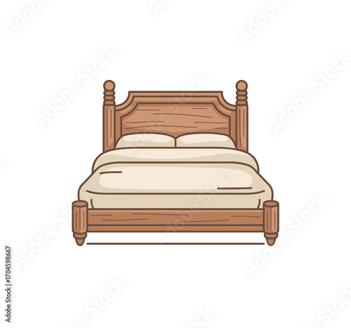 A stylish vintage wooden bed frames a soft mattress, embodying a charming and inviting aesthetic that creates a serene retreat for a restful night's sleep.