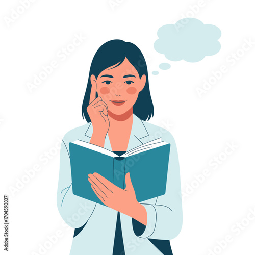 This thoughtful scientist, holding a book, reflects on complex quantum concepts, illustrating the intersection of science and human curiosity in the pursuit of knowledge and discovery.