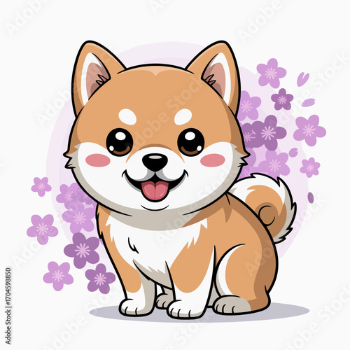 This adorable Shiba Inu dog sits happily among vibrant flowers, showcasing its playful spirit and adorable features, perfect for pet lover designs and cheerful projects.