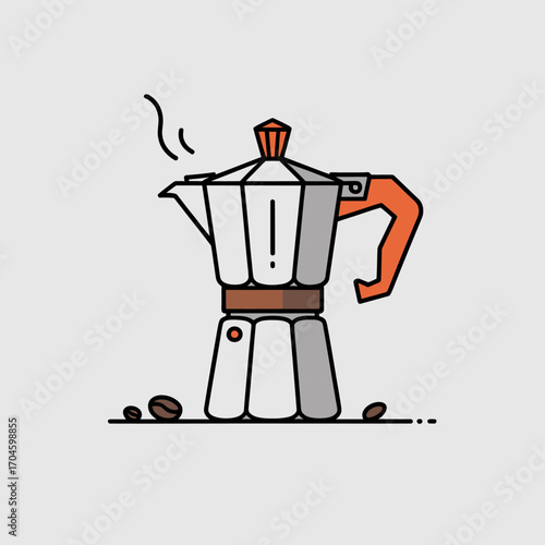 An illustration of a moka pot with steam rising, symbolizing the brewing of fresh espresso and the joy that coffee brings to everyday moments and social interactions.