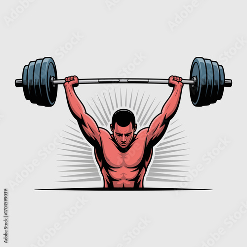 A dynamic illustration capturing the essence of powerlifting with a figure raising a barbell, representing strength, focus, and the pursuit of physical excellence.