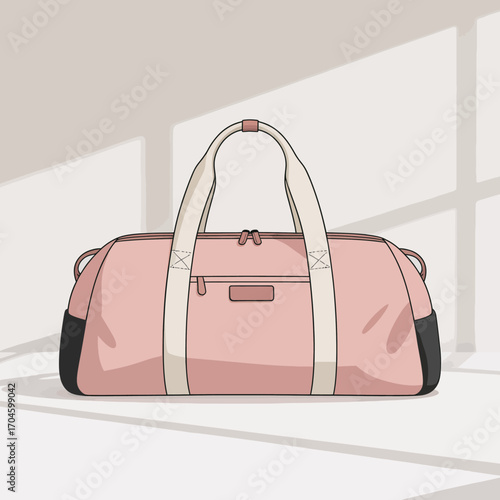 The image highlights a light pink duffle bag with minimalist design and soft tones, emphasizing modern aesthetics and functionality for the contemporary traveler.