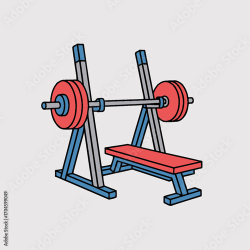 This artistic representation of a weight bench set-up emphasizes fitness culture, capturing the beauty of strength training in a visually appealing and modern manner.