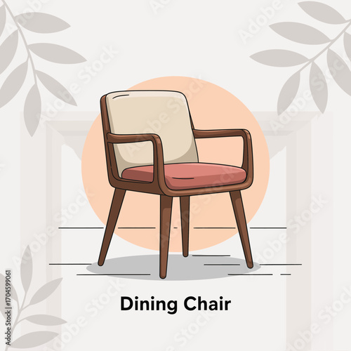 This elegant dining chair features armrests and a sophisticated design, providing a cozy spot for relaxation while enhancing the overall aesthetic of the dining area.