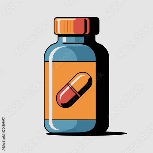 This image captures a well-crafted medical bottle featuring a red and white capsule, symbolizing health and wellness, suitable for pharmaceutical and wellness branding.