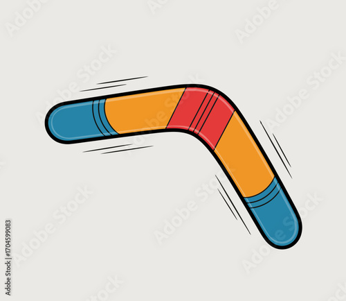 A vibrant and colorful boomerang is depicted in motion, capturing the playful spirit of outdoor activities and evoking feelings of joy and nostalgia from childhood games.