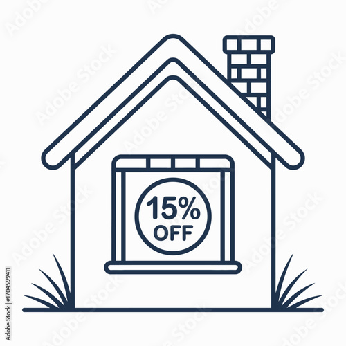 A visually appealing illustration of a house showcasing a '15% OFF' sign, representing attractive offers aimed at potential home buyers in the real estate market.