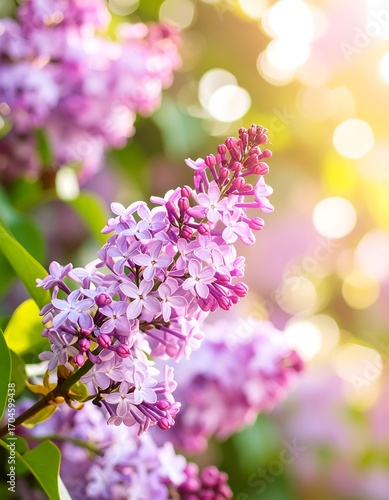 Close-up of vibrant purple lilac blossoms in sunlight