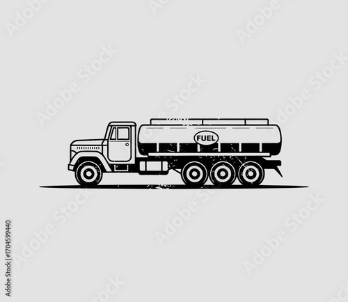 A grunge effect image of a fuel truck, emphasizing its robust structure and functional purpose in the transportation sector, capturing a vintage industrial aesthetic for stock use.