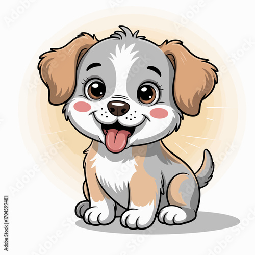 An adorable puppy sits with a joyful expression, capturing the essence of cuteness and playfulness, sure to bring a smile to anyone who sees this delightful image.
