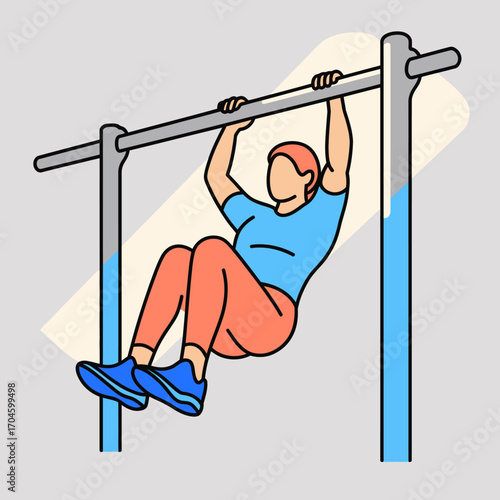 This image showcases an individual performing a pull-up on a horizontal bar, highlighting strength training and fitness in a minimalistic and modern design.