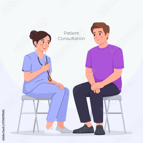 A warm illustration of a patient consultation where a healthcare provider discusses health matters with a patient, exemplifying trust, empathy, and effective communication.