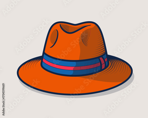 This image showcases a bright orange hat adorned with a vibrant striped band, ideal for summer outings or fashionable gatherings, capturing attention effortlessly.