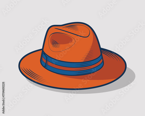 This illustration features a striking orange hat with a unique striped band, blending fashion and fun, perfect for those seeking to stand out from the crowd.