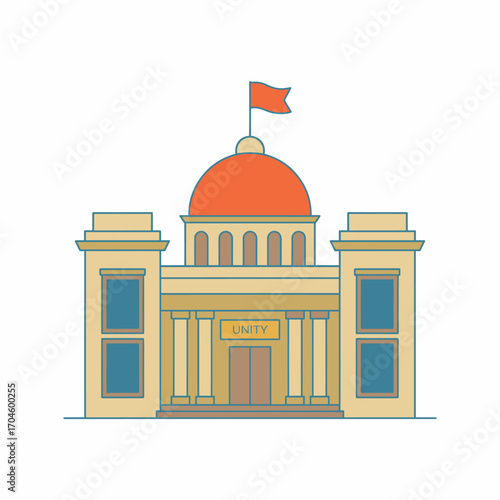 This image enhances the essence of unity displayed through a government building with a prominent 'UNITY' sign, representing togetherness in civic spaces.