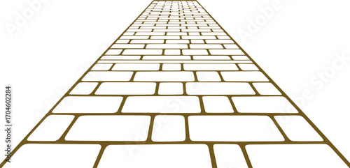 Golden brick path recedes into distance, symbolizing journey, progress, and opportunities ahead