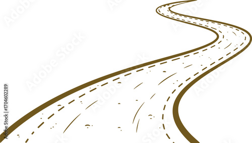 Winding road journey ahead, symbolizing progress and adventure with a rustic, hand-drawn feel.