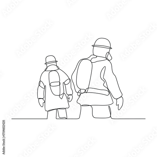 One continuous line drawing of The fire fighter brigade is on duty to put out the blazing fire vector illustration. Fire Fighting design illustration simple linear style vector illustration concept.
