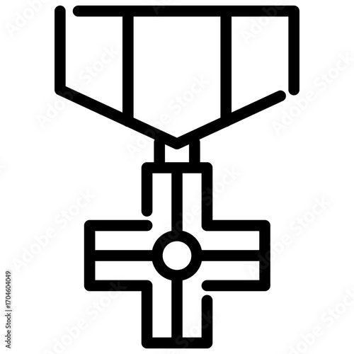 Minimalist Outline Decoration Cross Medal Ribbon Achievement Award Icon Symbol