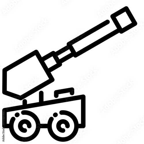 Minimalist Line Art Artillery Cannon Military Vehicle Machine Icon Design