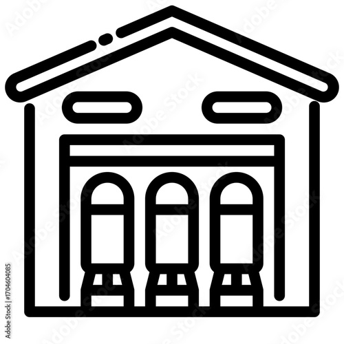 Black and White Outline Warehouse Bullets Storage Building Icon