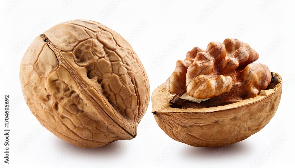 Fototapeta premium Cracked Walnut With Nut Inside Isolated On White