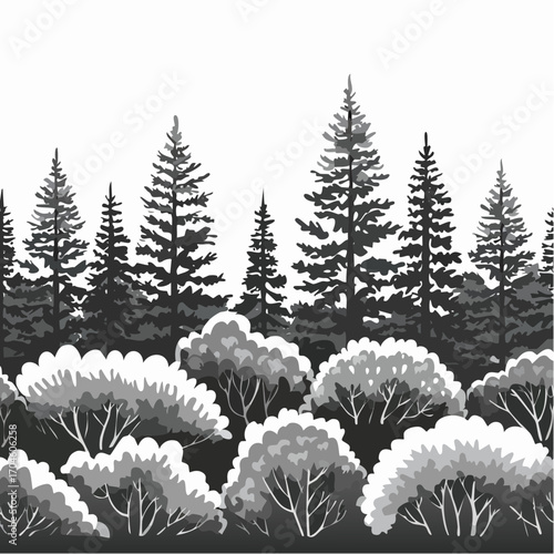 Konstfotografi Dense thickets of bushes and tops of forest trees