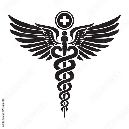 Classic Caduceus Medical Symbol with Wings and Cross on White Background healthcare medicine