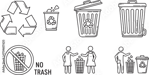 Environmental Icon Set Illustrating Recycling and Waste Management