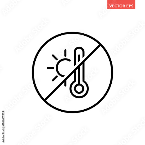 Black no high heat sign line icon. Prohibited high-temperature. Restriction flat design pictogram, infographic vector for app logo web button ui ux interface elements isolated on white background