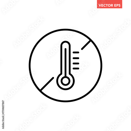Black no high heat sign line icon. Prohibited high-temperature. Restriction flat design pictogram, infographic vector for app logo web button ui ux interface elements isolated on white background