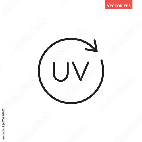 Black single sun protection line icon. Simple round UV with refresh arrows flat design vector pictogram, infographic interface elements for app logo web button ui ux isolated on white background
