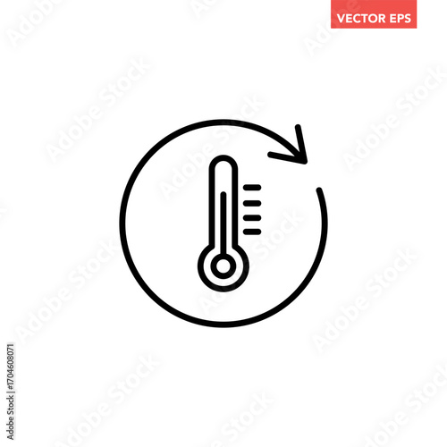Black single temperature regulation line icon, simple thermometer process setting flat design pictogram vector for app ads web button ui interface elements isolated on white background