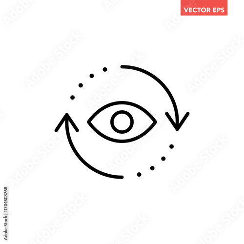 Black single refresh eyes line icon, simple observation cycle or refreshing view flat design pictogram vector for app ads web button ui interface elements isolated on white background