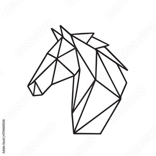 Obraz na plátně Vector polygonal drawing of horse head, illustrated in monochrome with clear outlines, excellent for contemporary posters, geometric artworks, or graphic design projects