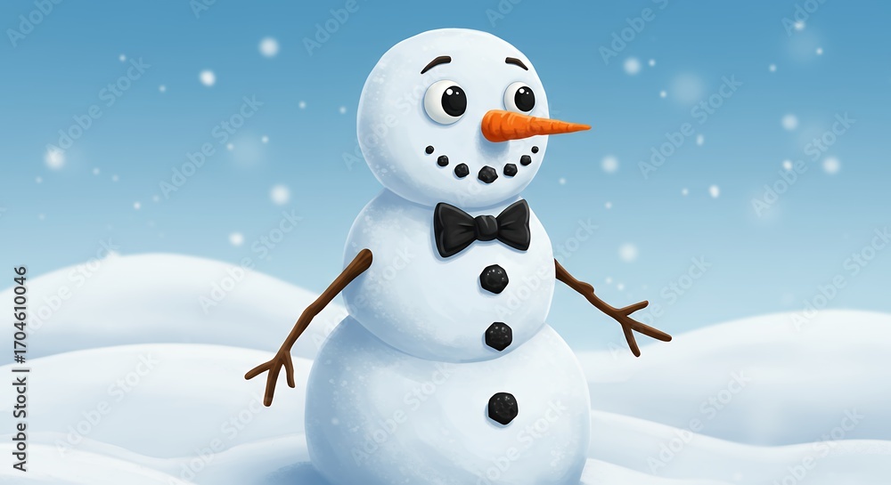 Fototapeta premium Cheerful snowman in winter scene