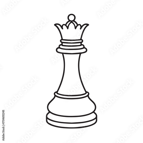 Vector illustration of a chess queen piece, designed in black and white with bold black outline, perfect for posters, logos, or creative graphic projects.