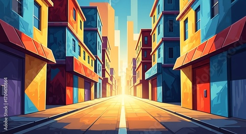 Colorful City Street Perspective.