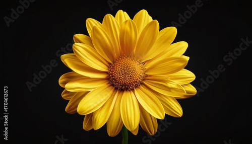 A Vibrant Yellow Daisy Flower Isolated On Black Background Showing Its Detailed Petals And Center
