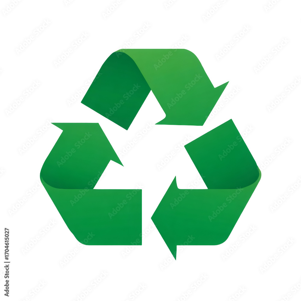 Fototapeta premium Iconic green recycling symbol with arrows in a continuous loop on a black background