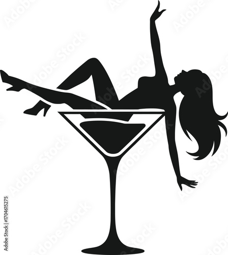 Silhouette of a woman dancing inside a martini glass
