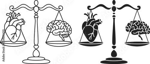 Scales of justice balancing heart and brain concepts