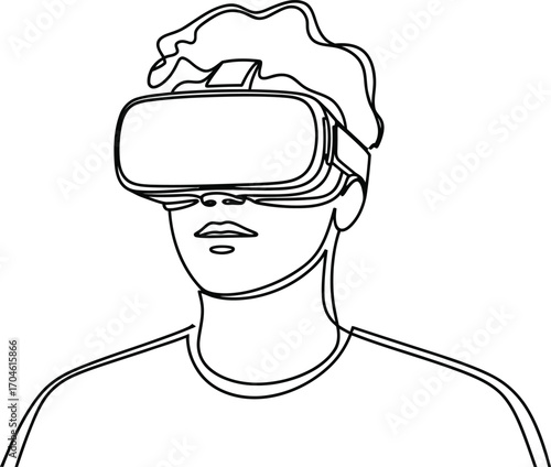 Man wearing virtual reality headset sketch illustration