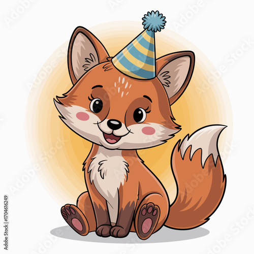 This delightful fox is all dressed up for a birthday celebration, radiating happiness with its playful smile and vibrant design, capturing the joy of festive occasions.