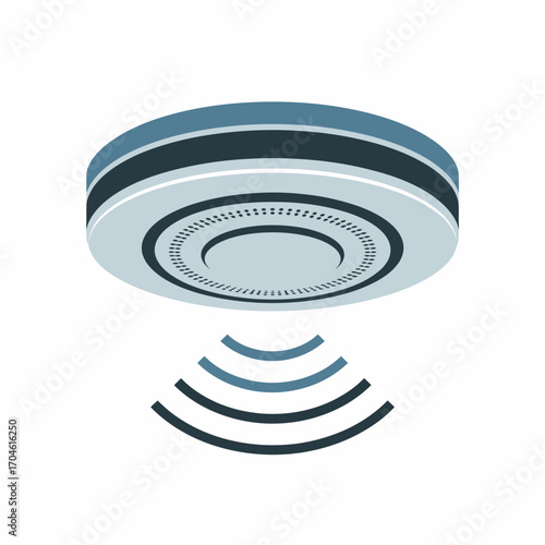 This image features a modern smoke detector with sound waves emanating from it, showcasing its functionality in ensuring safety in various environments.
