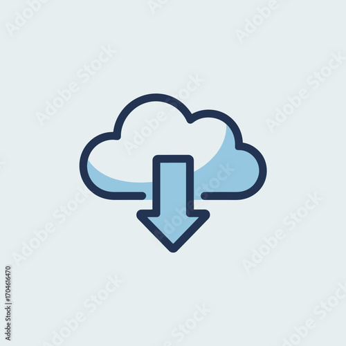 A sleek and simplified cloud icon featuring a downward arrow, embodying the essence of cloud downloads and representing a streamlined approach to digital data access.
